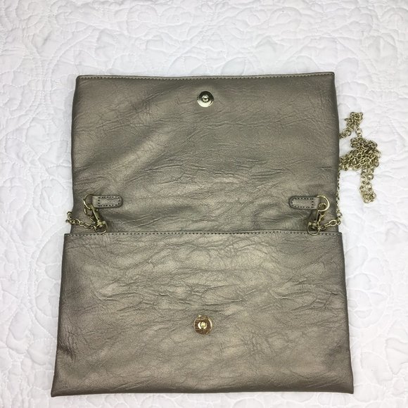 Imoshion Metallic Pewter Clutch w/ Chain Strap & Gold Geo Detail Evening Bag - Picture 2 of 7